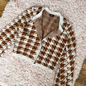 Shein fuzzy houndstooth pattern cardigan